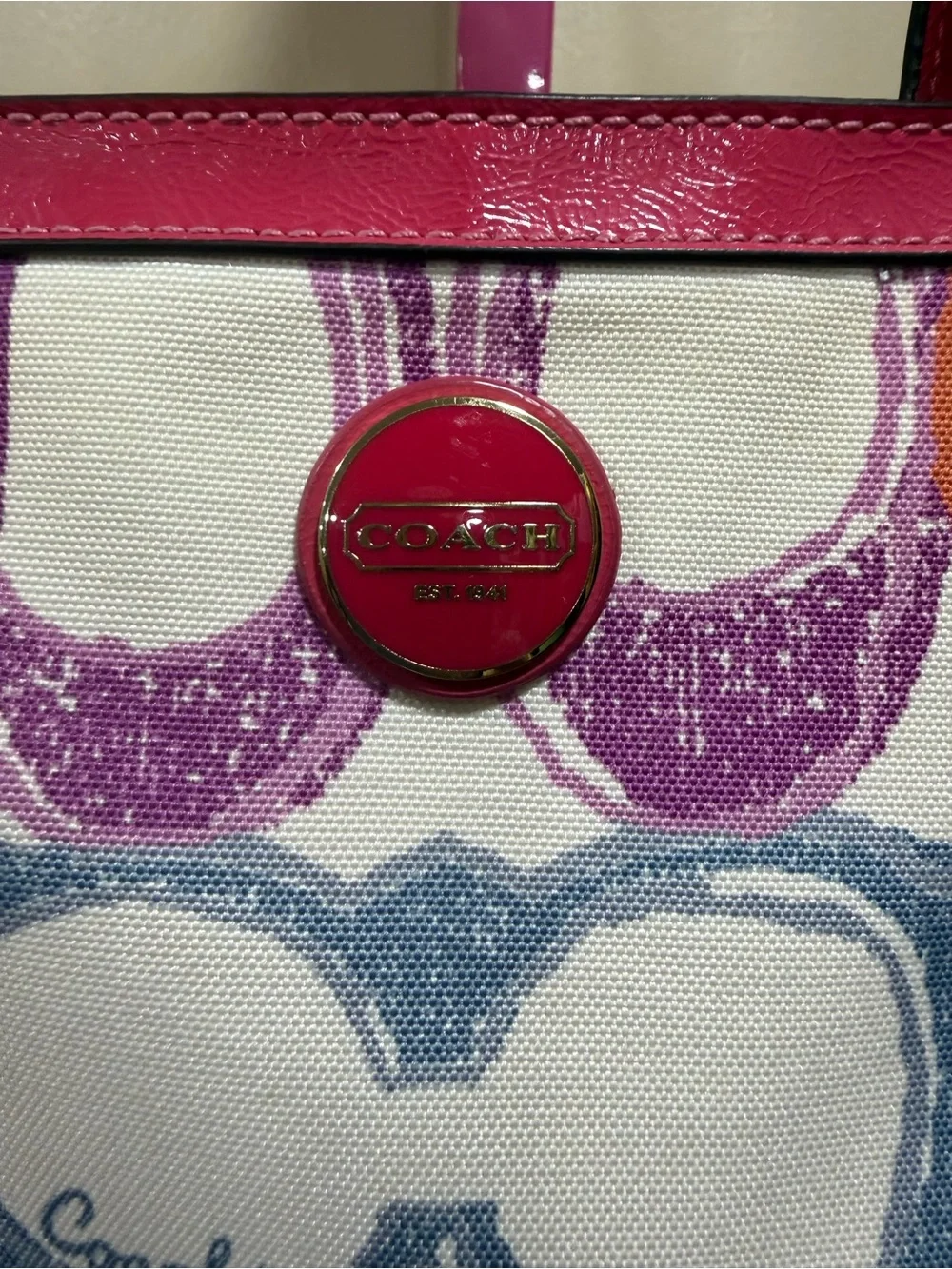 Coach Multicolor Signature Tote with Pink Trim and Handles